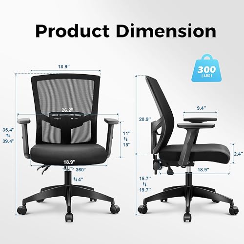Miniatura 3 de MAISON ARTS Silla ergonómica de oficina de malla, silla de escritorio para el hogar, silla de trabajo con respaldo medio para computadora con malla