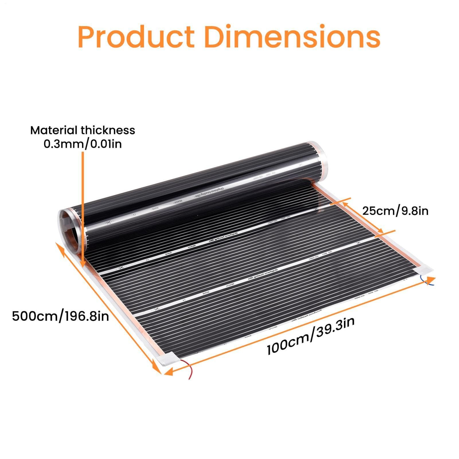 Pellicola riscaldante a infrarossi, 220 W/m², per pavimenti in legno laminato, 1 x 5, riso | Pellicola riscaldante elettrica a infrarossi, tagliabile, 0,91/1,52 m², per laminato, pavimenti in legno e ambienti abitativi