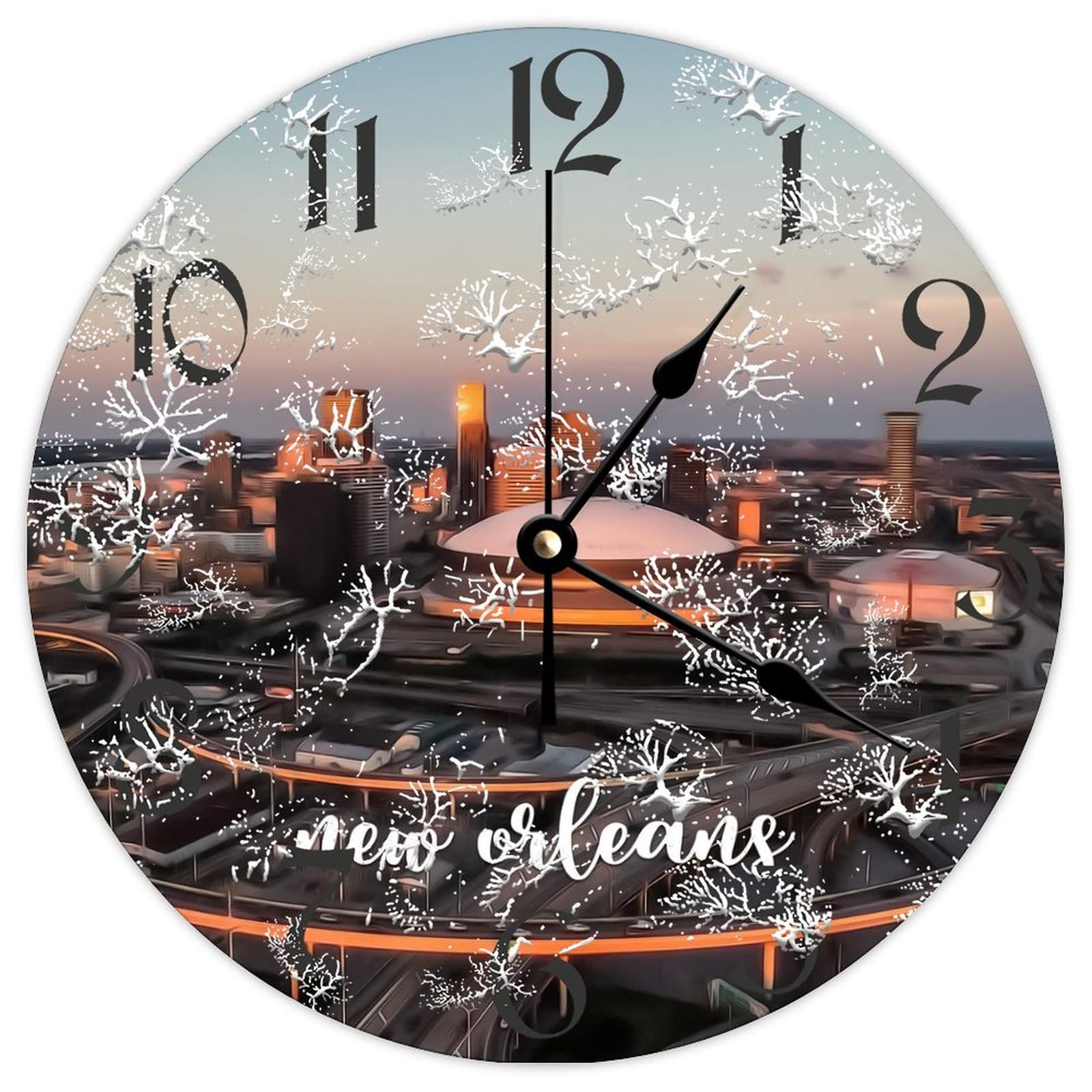 Horloge murale silencieuse en bois de la Nouvelle-Orléans sans tic-tac