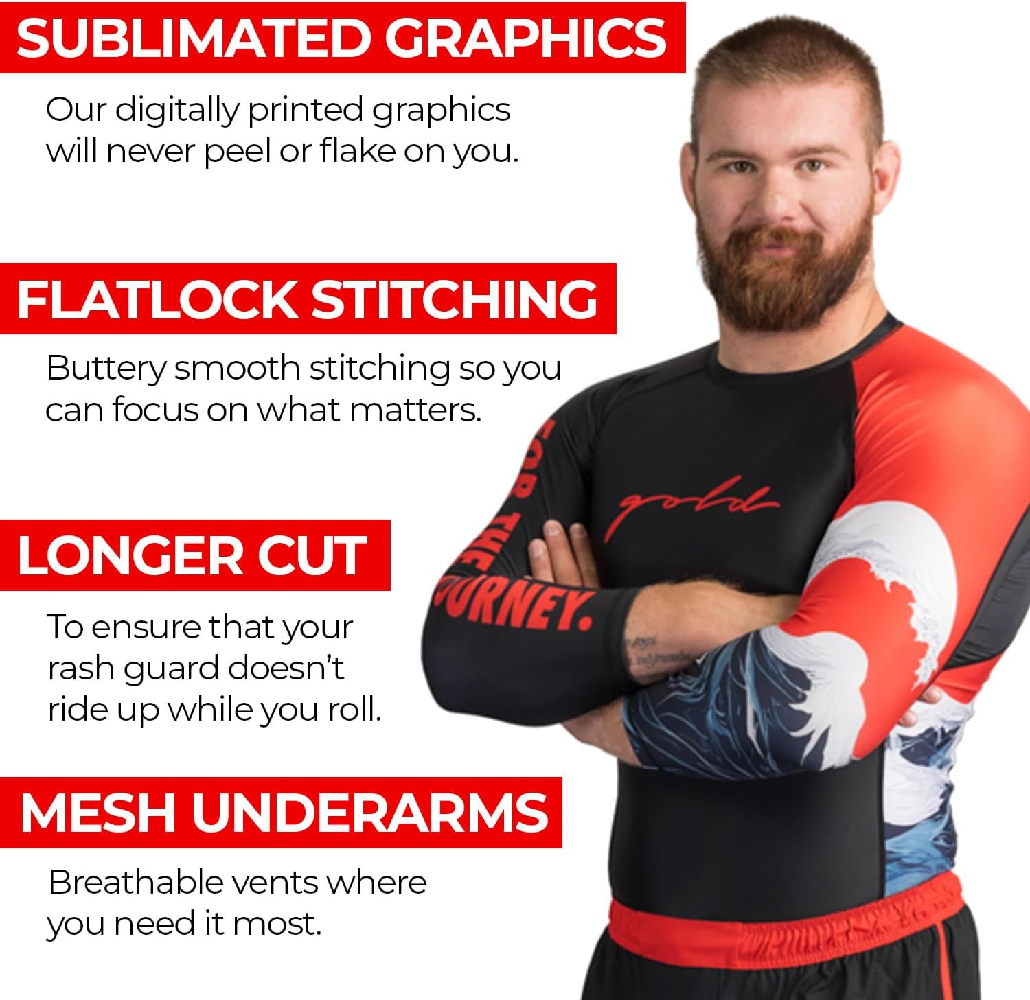 Gold BJJ The Wave Rash Guard - 3/4 Sleeve No-Gi and Gi Jiu Jitsu Rashguard - Image 5