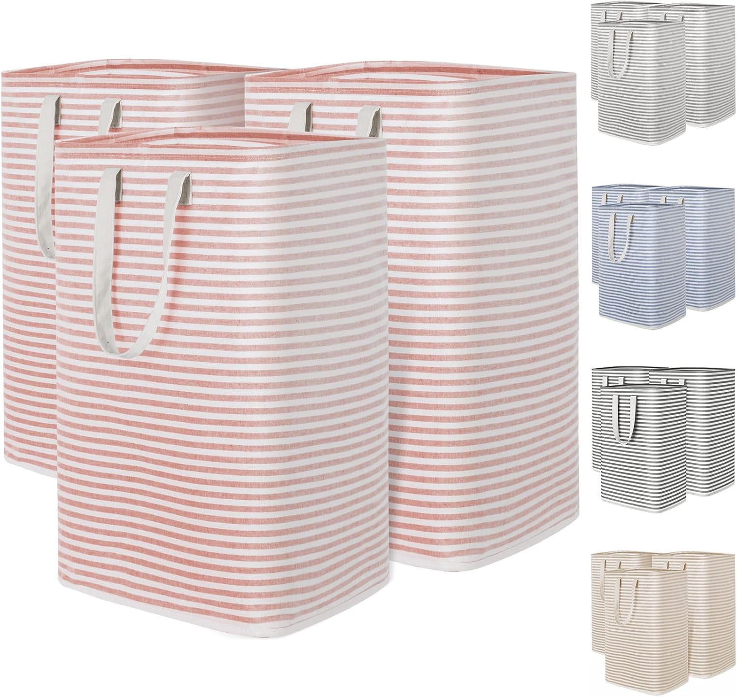 Lifewit 3 Pack Laundry Hamper Large Collapsible Laundry Baskets, Freestanding Waterproof Clothes Hamper with Easy Carry Handles in Laundry Room Bedroom Bathroom College Dorm, Pink, 3 x 80L