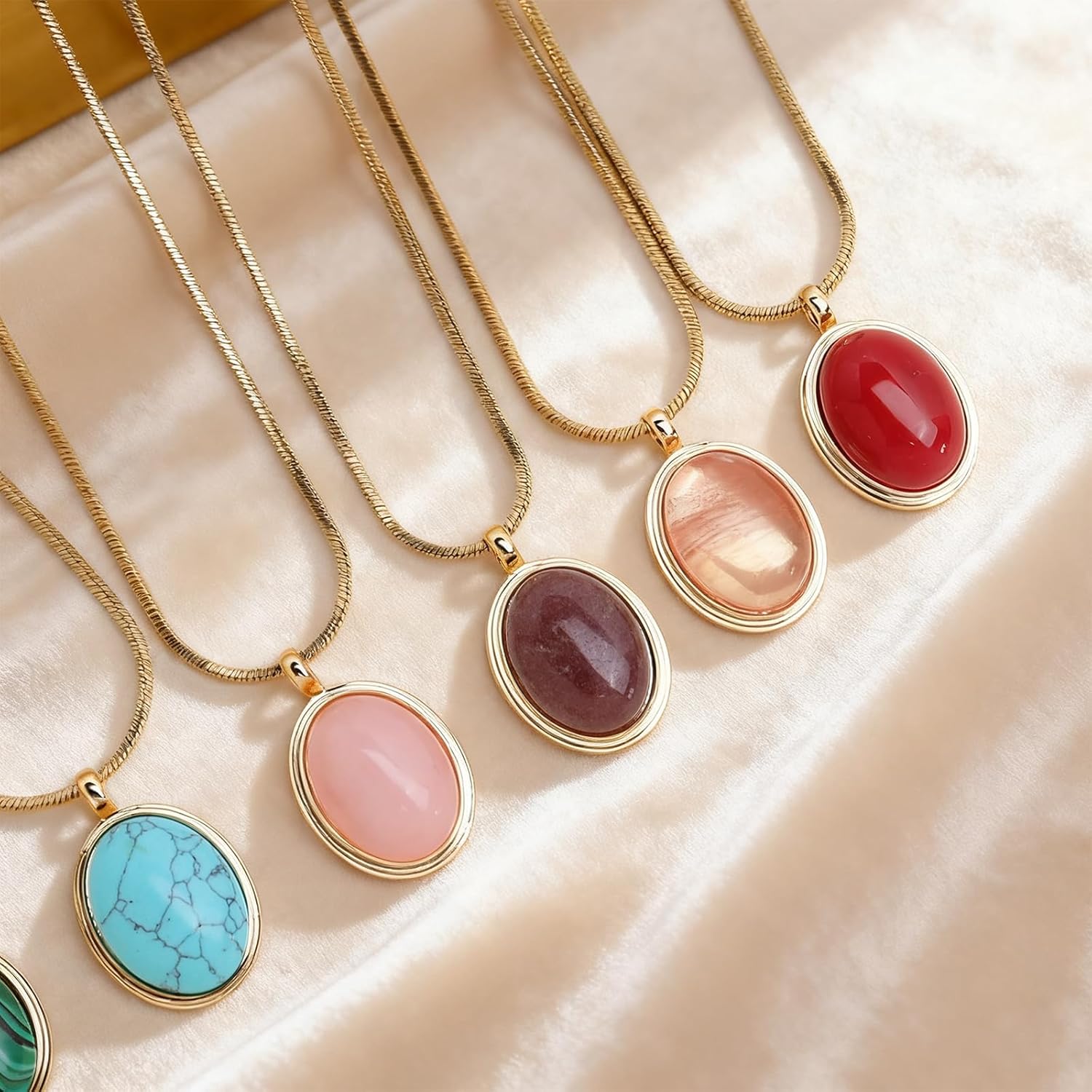 Sonateomber Gold Stone Pendant Necklace for Women, Chunky Statement Dainty Heart Oval Natural Gemstone Dangle Necklaces Wedding Prom Accessories Fashion Jewelry Gift - Image 7