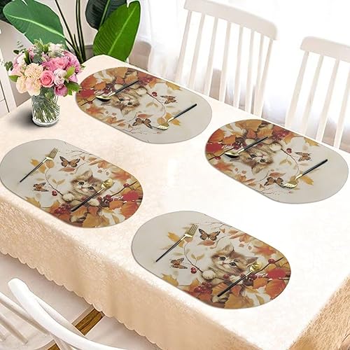 Miniatura 136 de Heat Resistant Placemats Oval Placemats Set of 6 Leather Washable and Wipeable Non Slip Place Mats, Waterproof Modern Dining Table Mats, Oval Floral