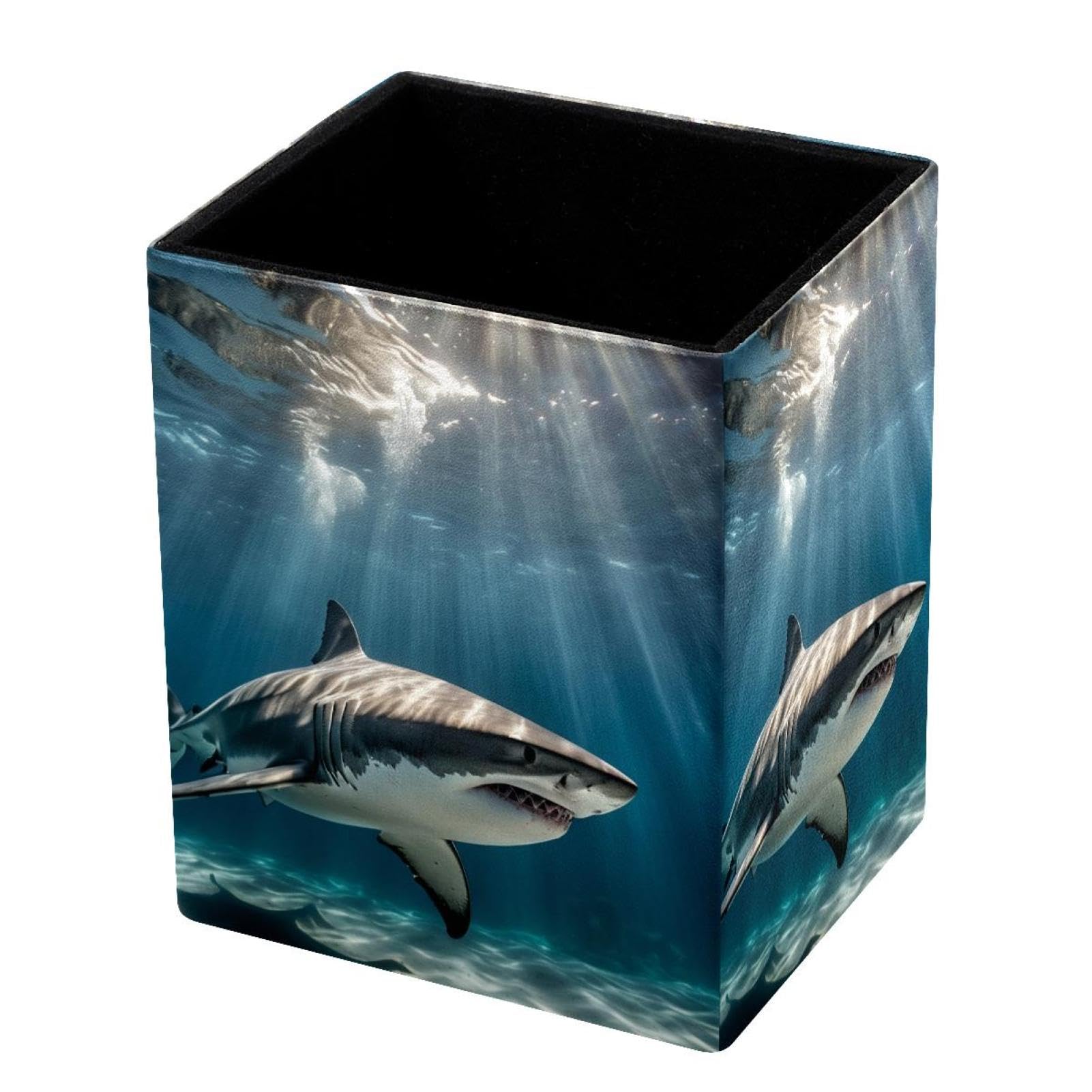 VAPOKF Pencil Holders for Desk, Shark Printed Pen Holders Pen Pot Makeup Brushes Storage Desktop Stationery Supplies Organiser for Home Office