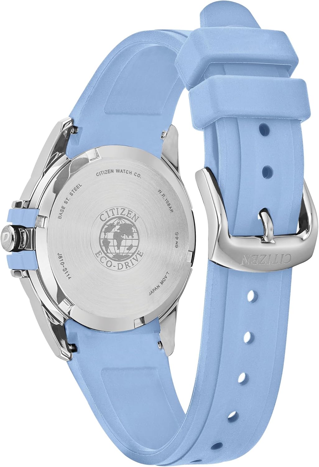 CITIZEN Ladies Eco-Drive Veya, 33.4mm Silver-Tone Stainless Steel Case with a Blue Silicon Strap & Silver-White Dial (Style: FE1260-09A)