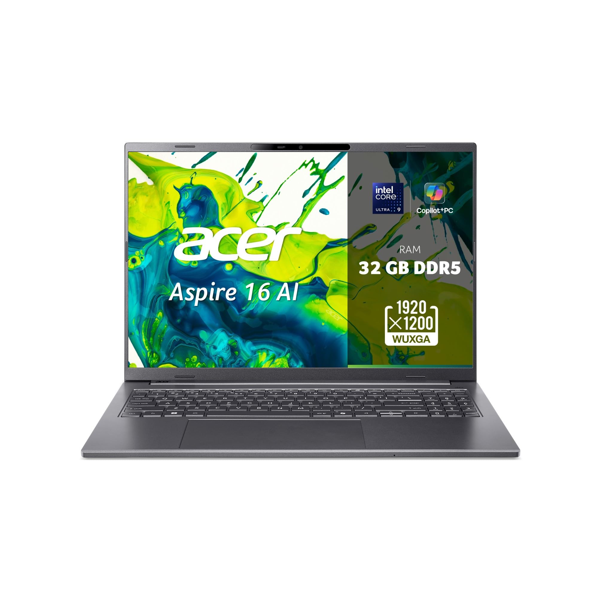Acer Aspire 16 AI OLED (A16-52M-916J) AI Laptop, Copilot+ PC, 16" WUXGA OLED Display, Intel Core Ultra 9 288V, 32 GB RAM, 1 TB GB SSD, Intel Arc Grafik 140V, Windows 11, QWERTZ Tastatur, grau