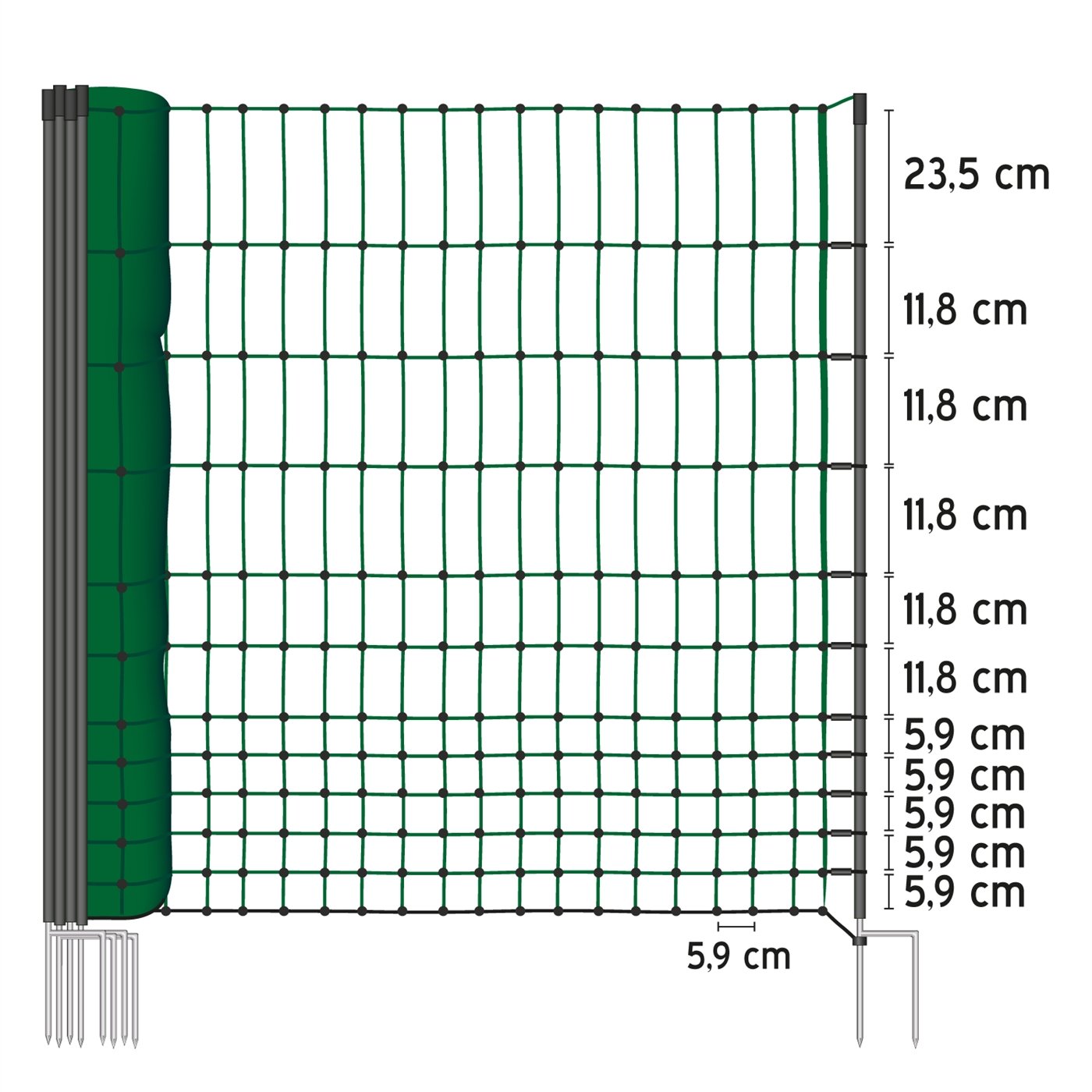 Kerbl 292219 Geflügelnetz 25 m, 112 cm Doppelspitze, ohne Strom, grün