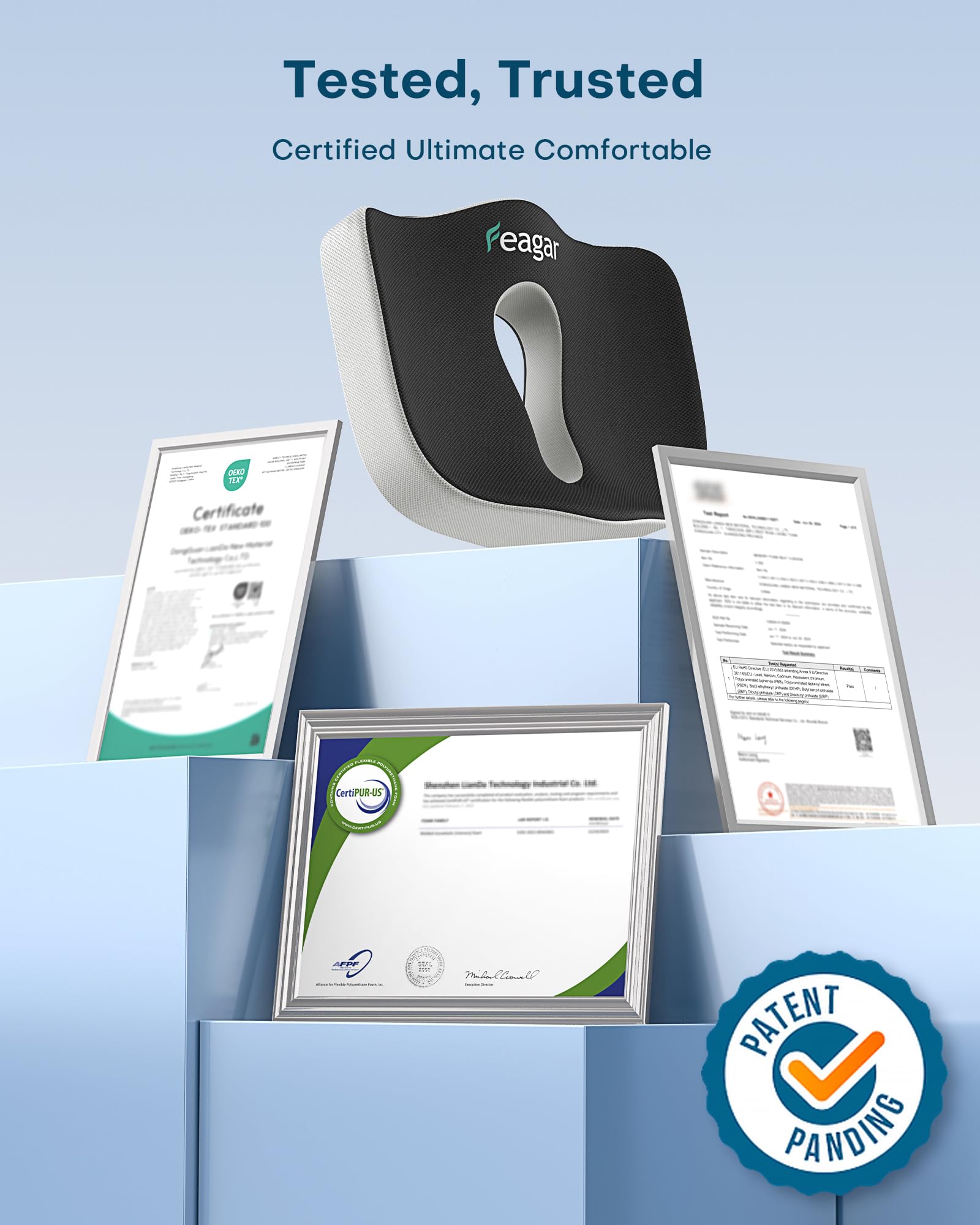 Feagar Cuscino per Sedile in Memory Foam Ergonomico per Ufficio e Auto | Rilassante per sciatica e coccige, traspirante a rete, antiscivolo, ideale per sedia a rotelle e poltrona gaming.