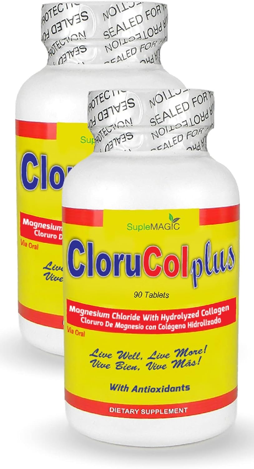 Magnesium Chloride and 500 mg of Hydrolyzed Collagen - Pack of 2 - Dietary Supplement Tablets