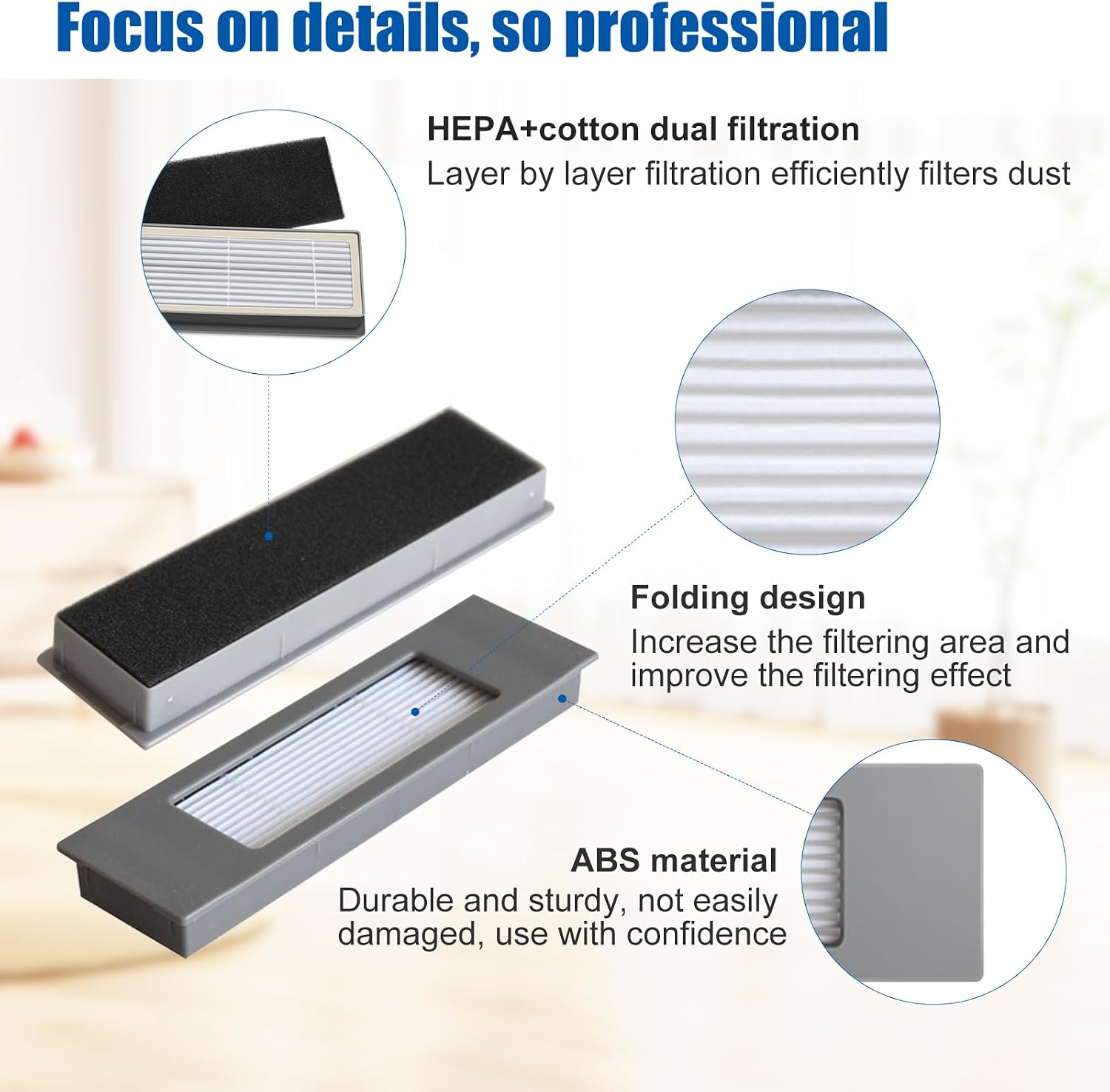 Replacement Filters for ECOVACS Deebot Ozmo T8 T8+ T8 Aivi T8 AIVI+ T8 MAX T9+ T5 N8+ / N8+ N8 Pro N8 Pro + / N8 Pro+ N10 + N7 OZMO 920 950 for Yeedi Vac 2 Pro Vac Max Vac Station Vacuum Cleaners