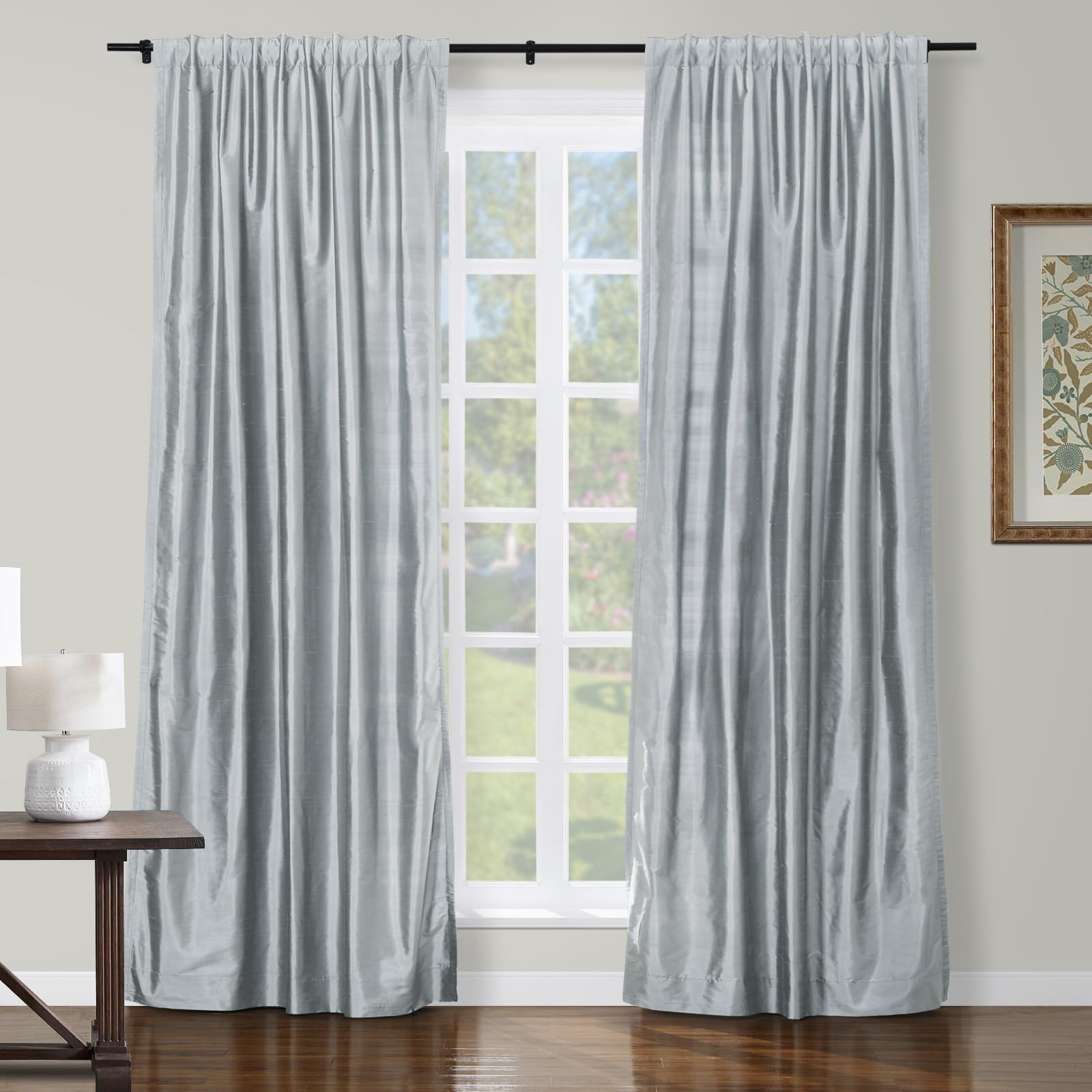 ChadMade 100% Dupioni Silk Drapery Extra Long Sun Blocking Textured 108 Inch Length 4 in 1 Header Drapery for Bedroom Living Room 50Wx108L, 1 Panel,