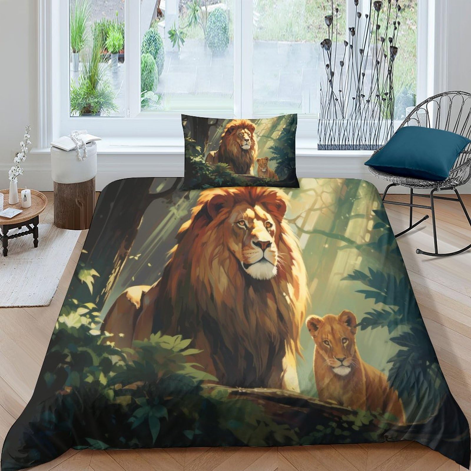 Parure de lit lion 3D pour décorer une chambre d'enfant sur le thème de la jungle