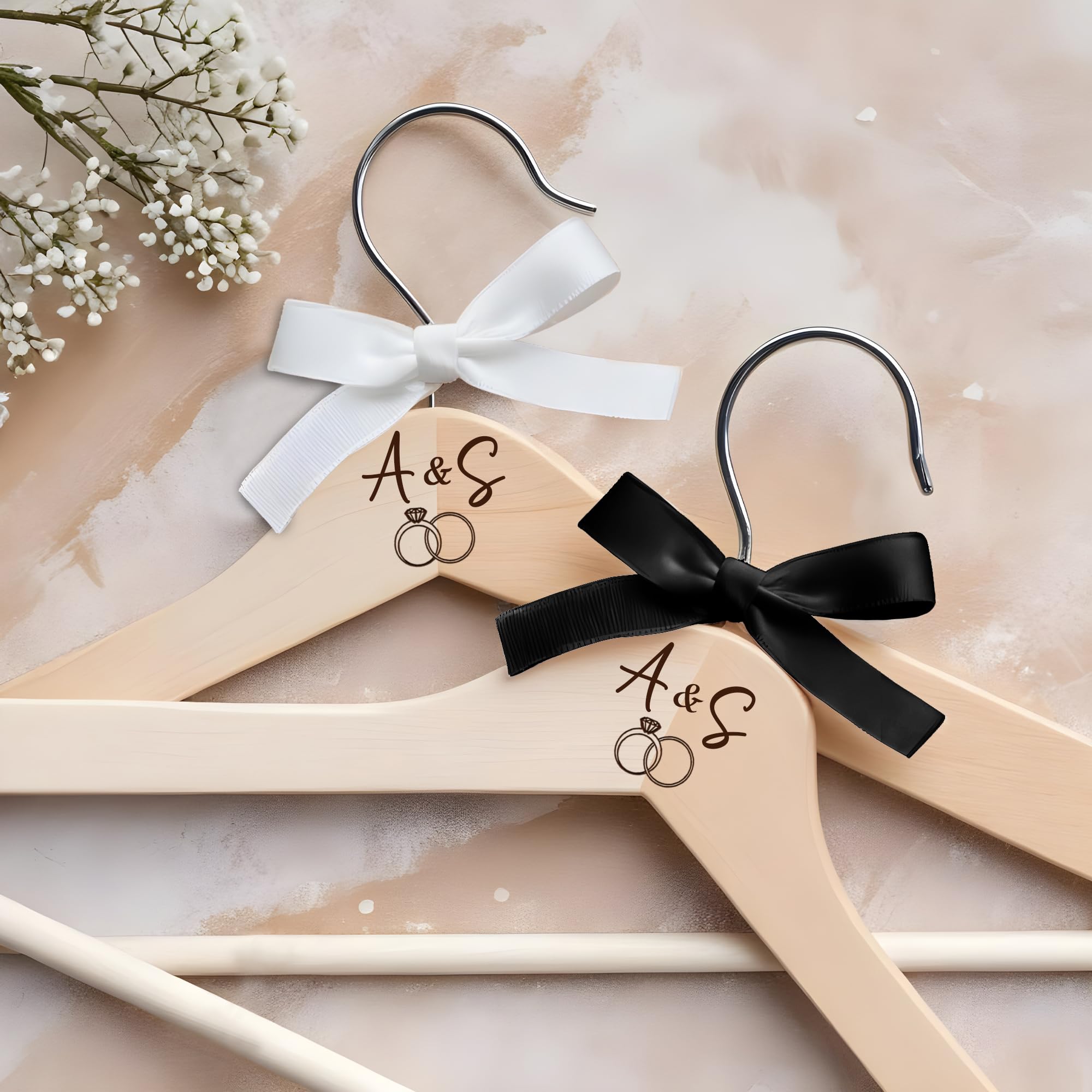 Personalized Bride Hanger, Engraved Groom Hanger with Name Engraved Bride Wood Hanger Bridal Party, Bridesmaid Hangers, Custom Hangers for Wedding Wedding Dress Bridal Hanger with Custom Date 2 Pack
