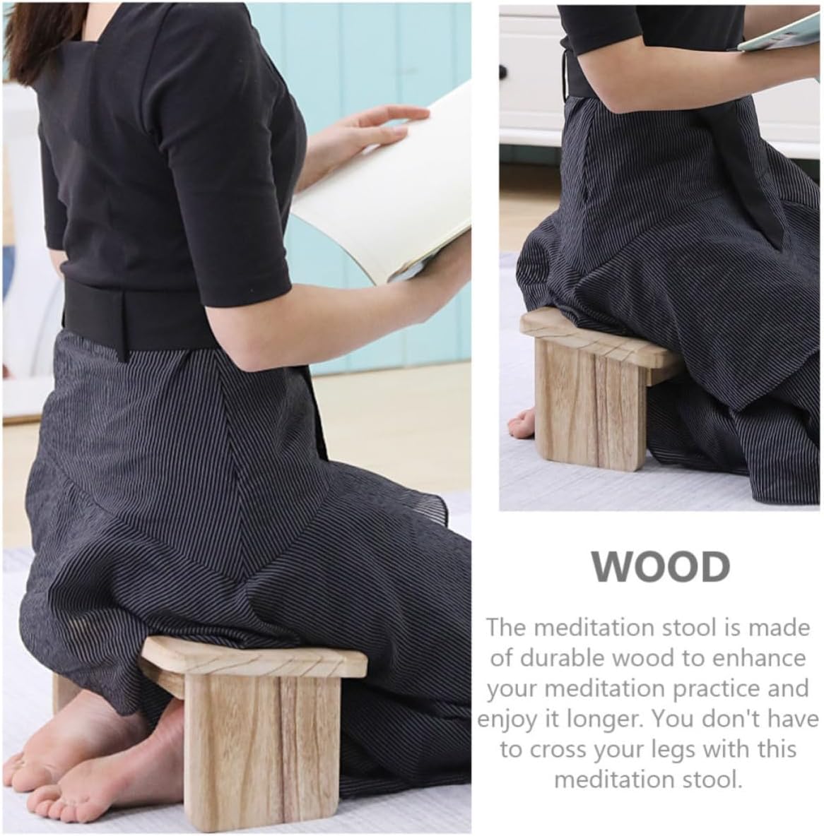 Ipetboom Portable Meditation Wood Stool Foldable Kneel Sit Stool with Non-Skid Design More Focused Attention, for Meditation Class and Park Use