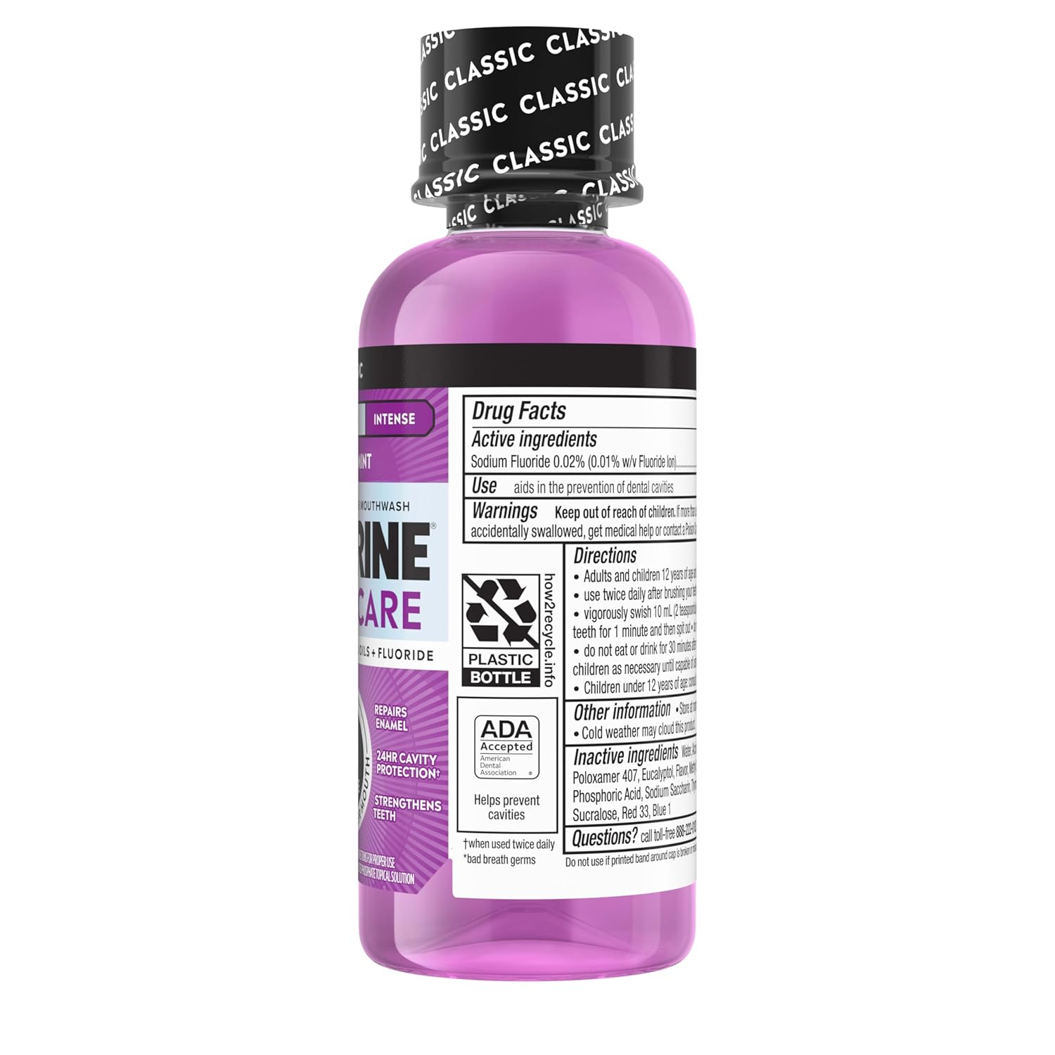 Listerine Total Care Intense Anticavity Fluoride Mouthwash, 6 Benefits in 1 Oral Rinse Helps Kill 99% of Bad Breath Germs, Prevents Cavities, Provides 360 Clean*, ADA-Accepted, Intense Mint, 95 mL