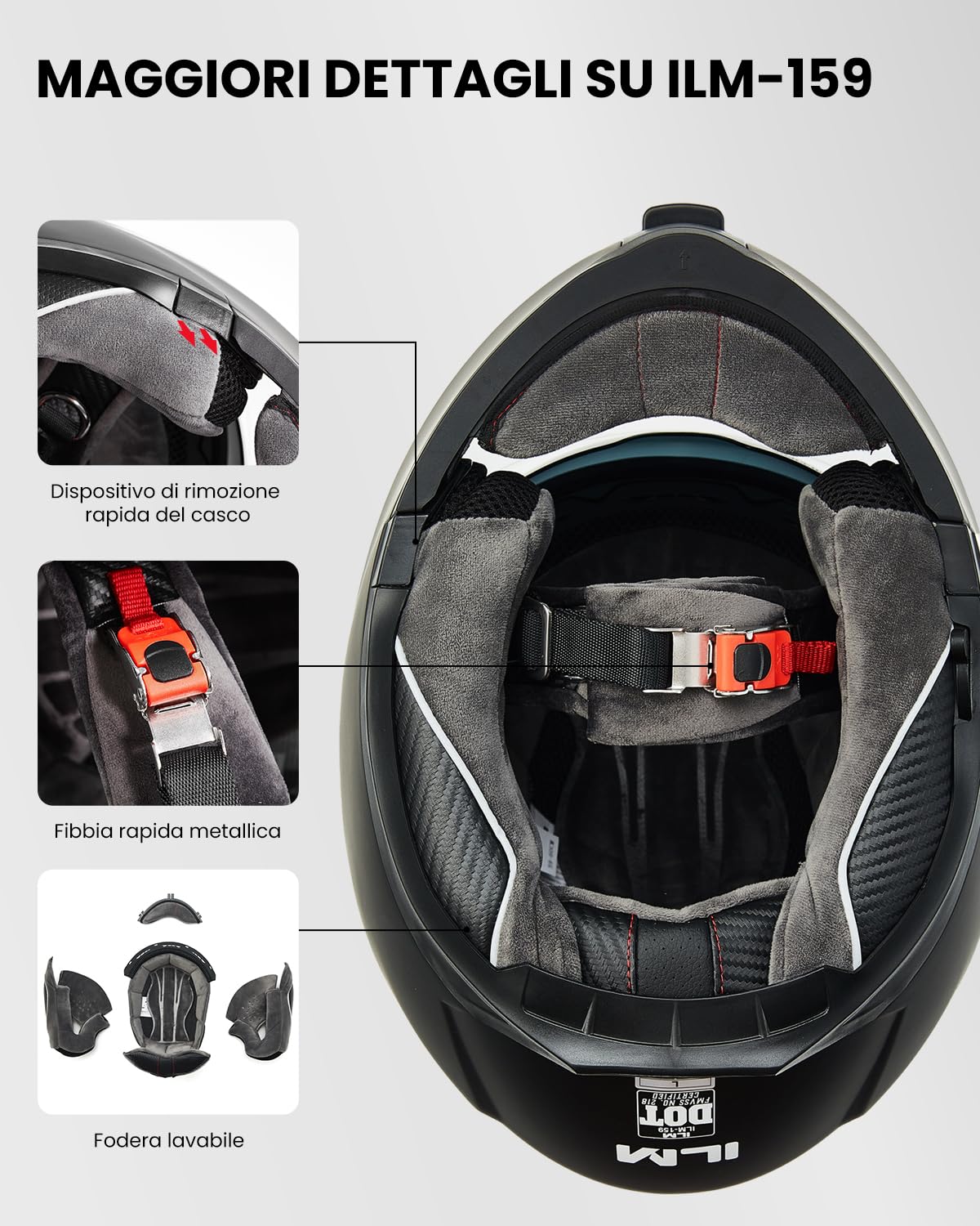 ILM Casco Moto Modulare Doppia Visiera Omologato ECE22.06 Modello 159