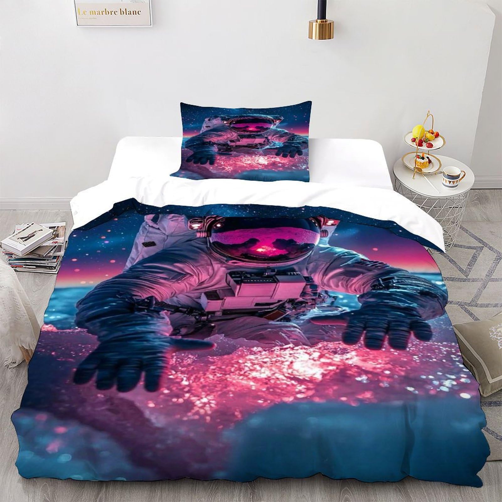 Parure de lit astronaute super douce housse de couette starry sky 135x200cm microfibre anti-pli