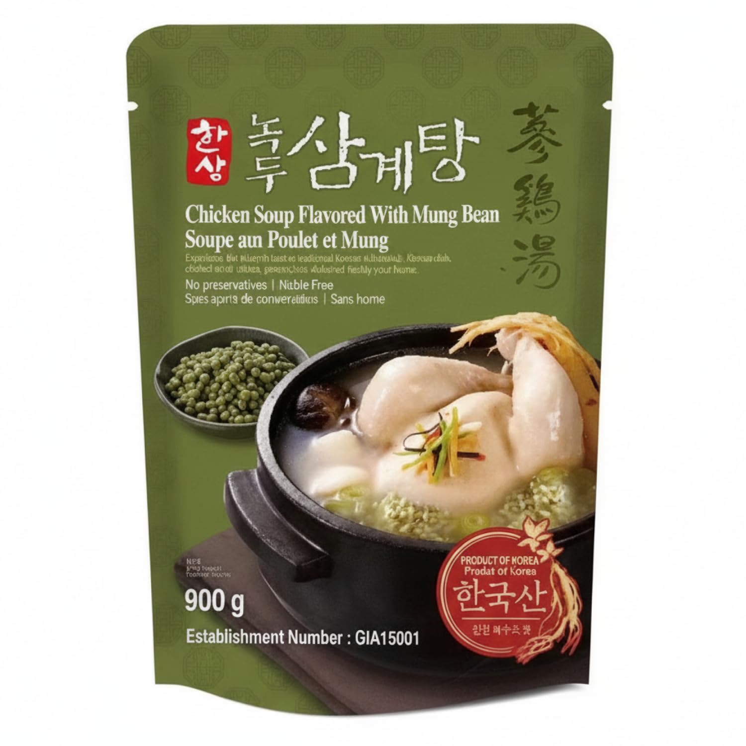 Korean Food Korean-Style Ginseng Chicken Soup (Samgyetang), Whole Chicken with Rice, Ginseng & Jujube – Ready-to-Eat Meal (28.2 oz / 800g)