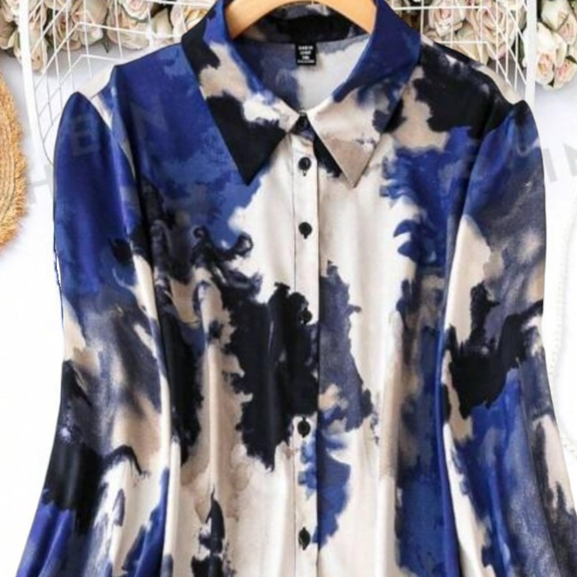 Gufrina Women's Full Sleeve Collar Neck Dress - Stylish Button-Down Floral Print Midi Dress (Blue Xxl)