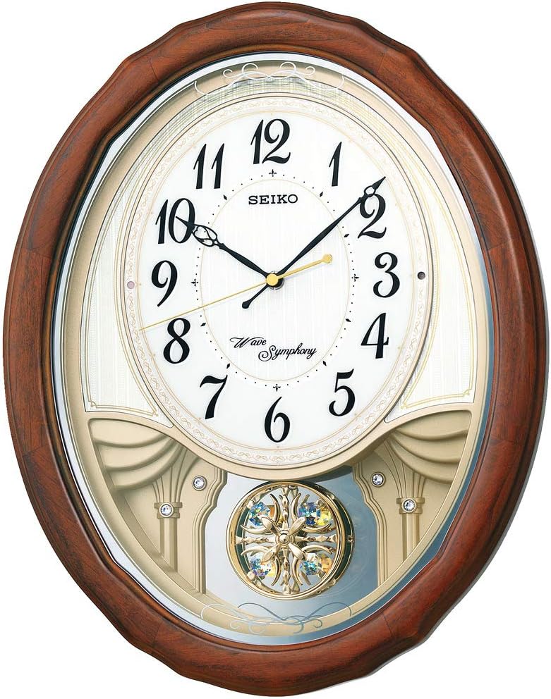 Seiko Clock AM258W Wall Clock, Melody Clock, Radio Wave, Triple Selection, Melody, Decorative Pendulum, White, Pearl