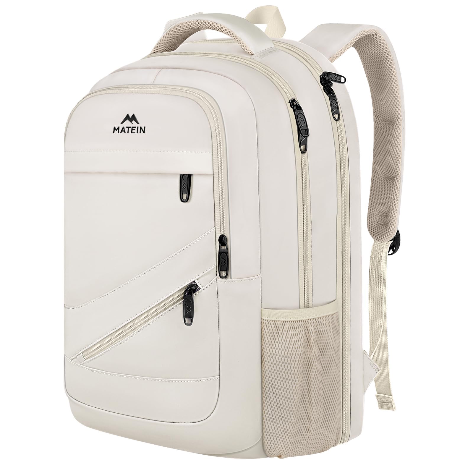 MATEIN Laptop Backpack Women Large Capacity, TSA Travel Backpack with Luggage Strap & Anti Theft Pocket, Water Resistant Teacher College Bookbag Fits 17 Inch Computer, Stylish Beige Work Daypack