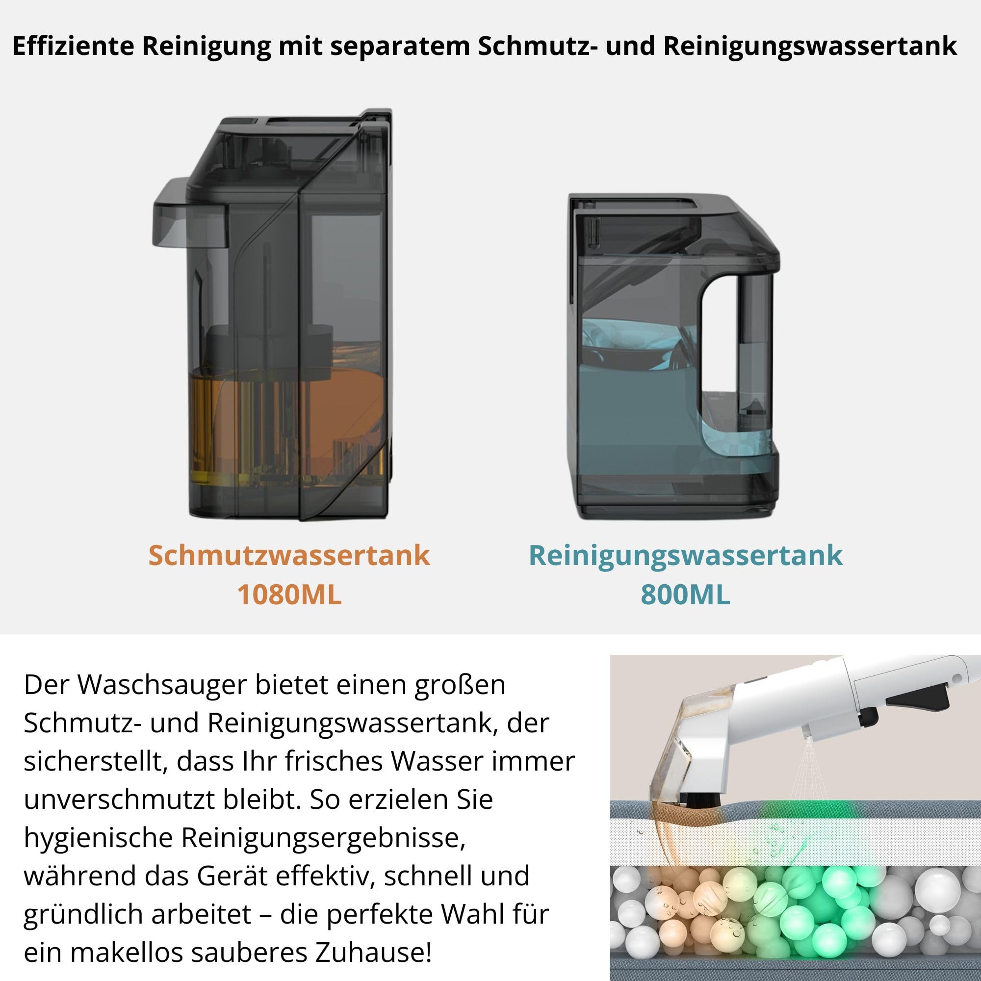 Polsterreiniger gerät - Waschsauger, Teppichreiniger, Sofa Reiniger gerät, Fleckenreiniger, Fensterreiniger, 750 Watt, für Autos, Tiere, Sofas, Teppiche, Fenster, Polstermöbel