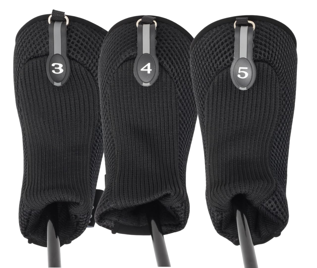 Black All Hybrid Headcover Set 3 4 5 Golf Club Covers Head Cover Mesh Complete