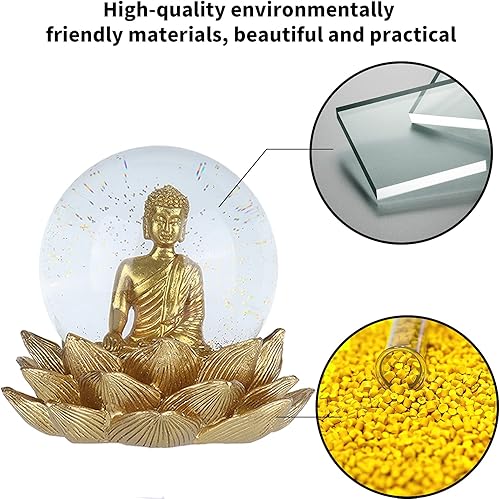 Miniatura 7 de Estatua de Buda de globo de nieve, globo de agua, bola de cristal, adorno de escritorio para decoración de mesa de oficina en el hogar (lirio de