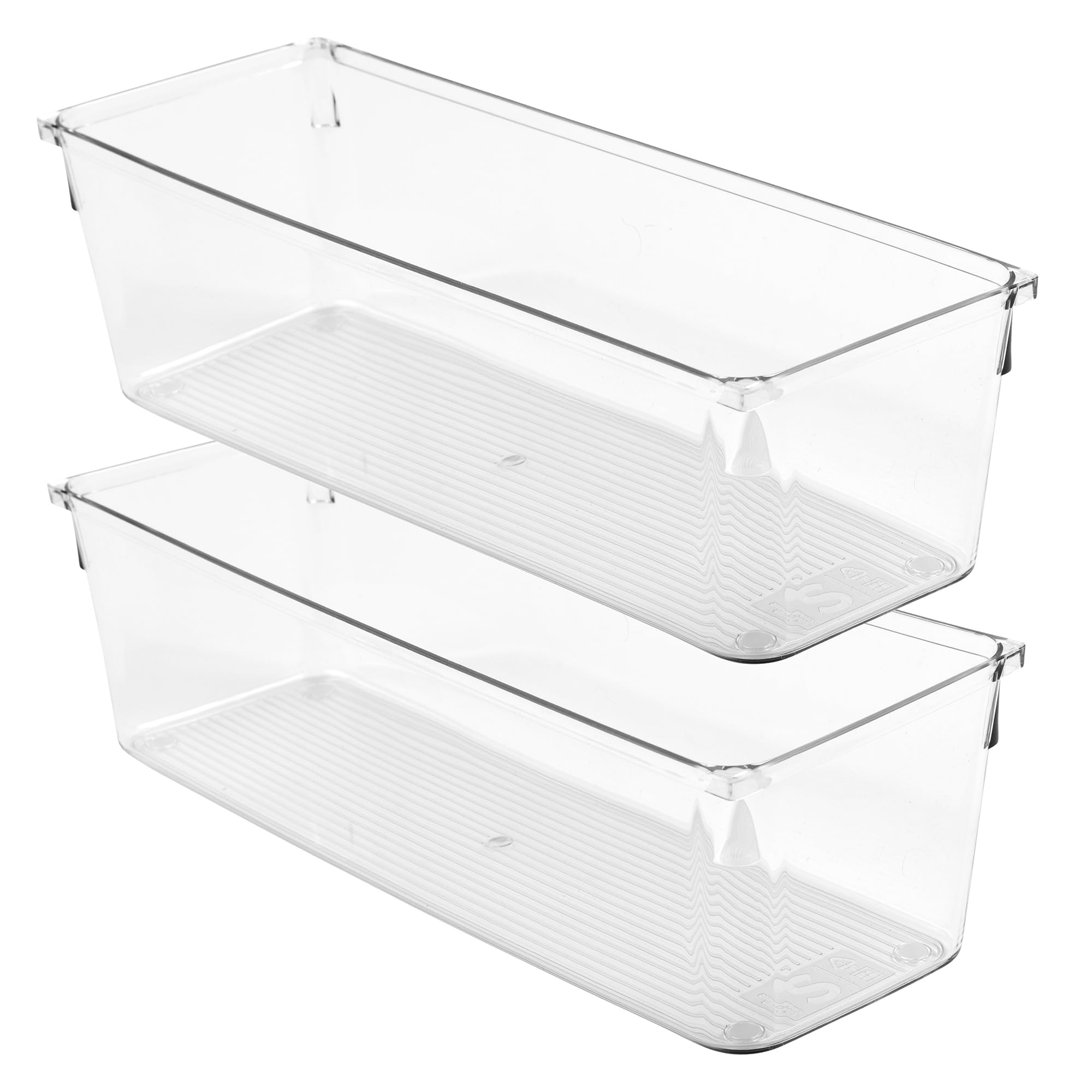 Clear Drawer Organiser Tray Set, 2 Pack – Durable Storage Containers for Kitchen, Pantry, Office & Cosmetics – Plastic Drawer Organiser Fits Drawers, Cupboards & Fridge - 10.2 x 30.5 x 8.3cm