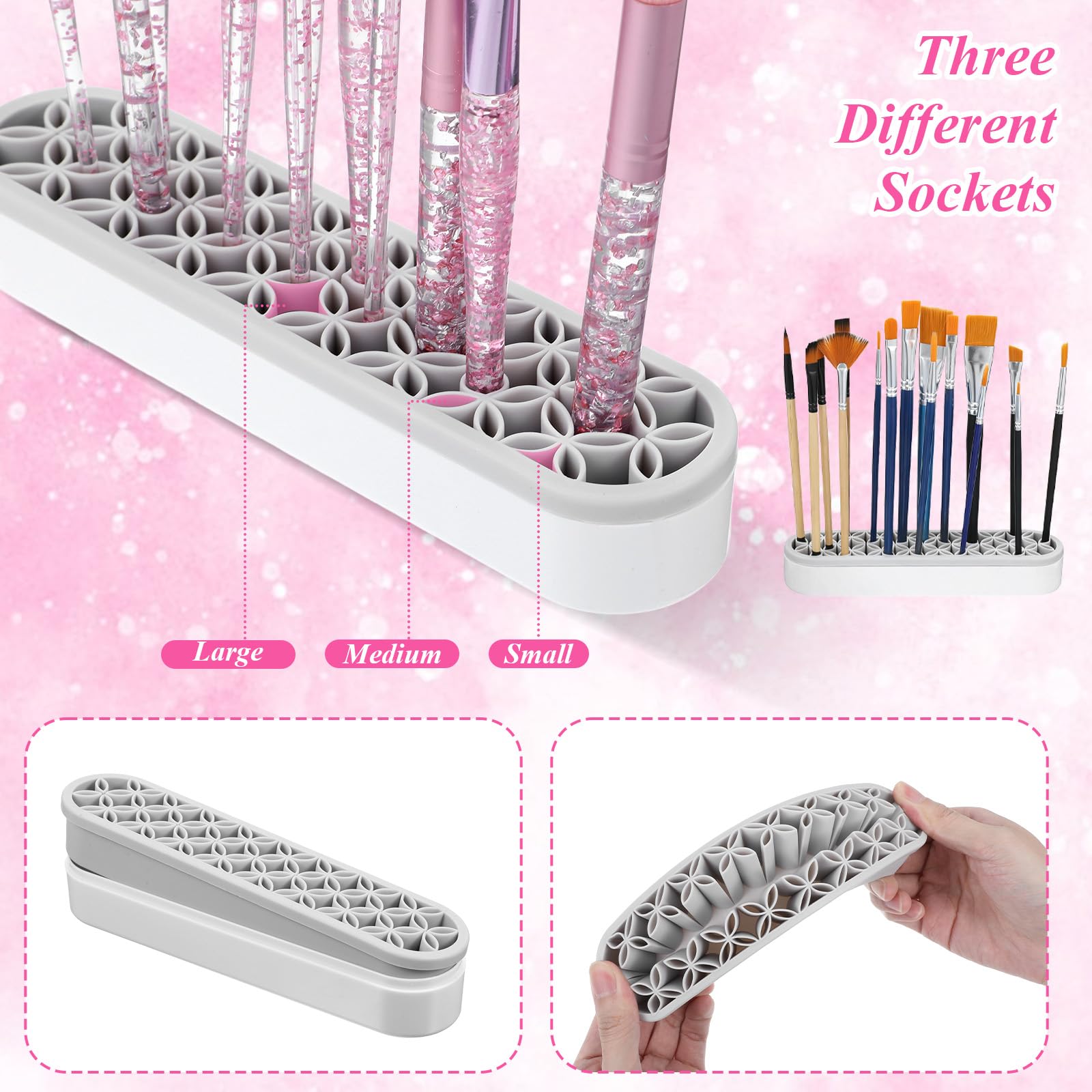 Lot de 4 supports de pinceaux de maquillage en silicone multi-usages, boîte de rangement de bureau pour pinceaux, eyeliner, fournitures artistiques, stylos de peinture, outils de couture