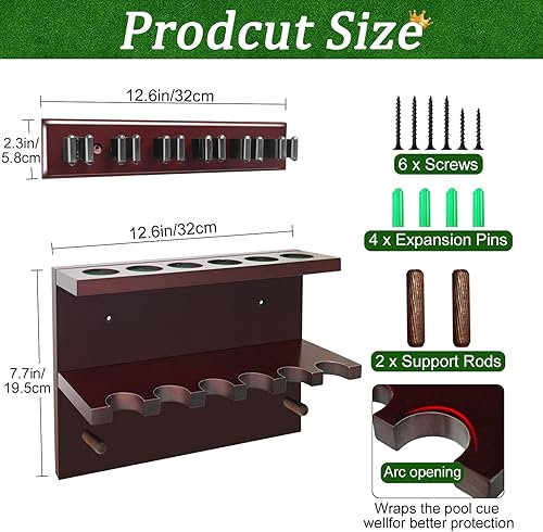 Miniatura 10 de Soporte para tacos de billar, soporte para tacos de billar, soporte de pared para tacos de piscina de madera dura, soporte para 6 palos,