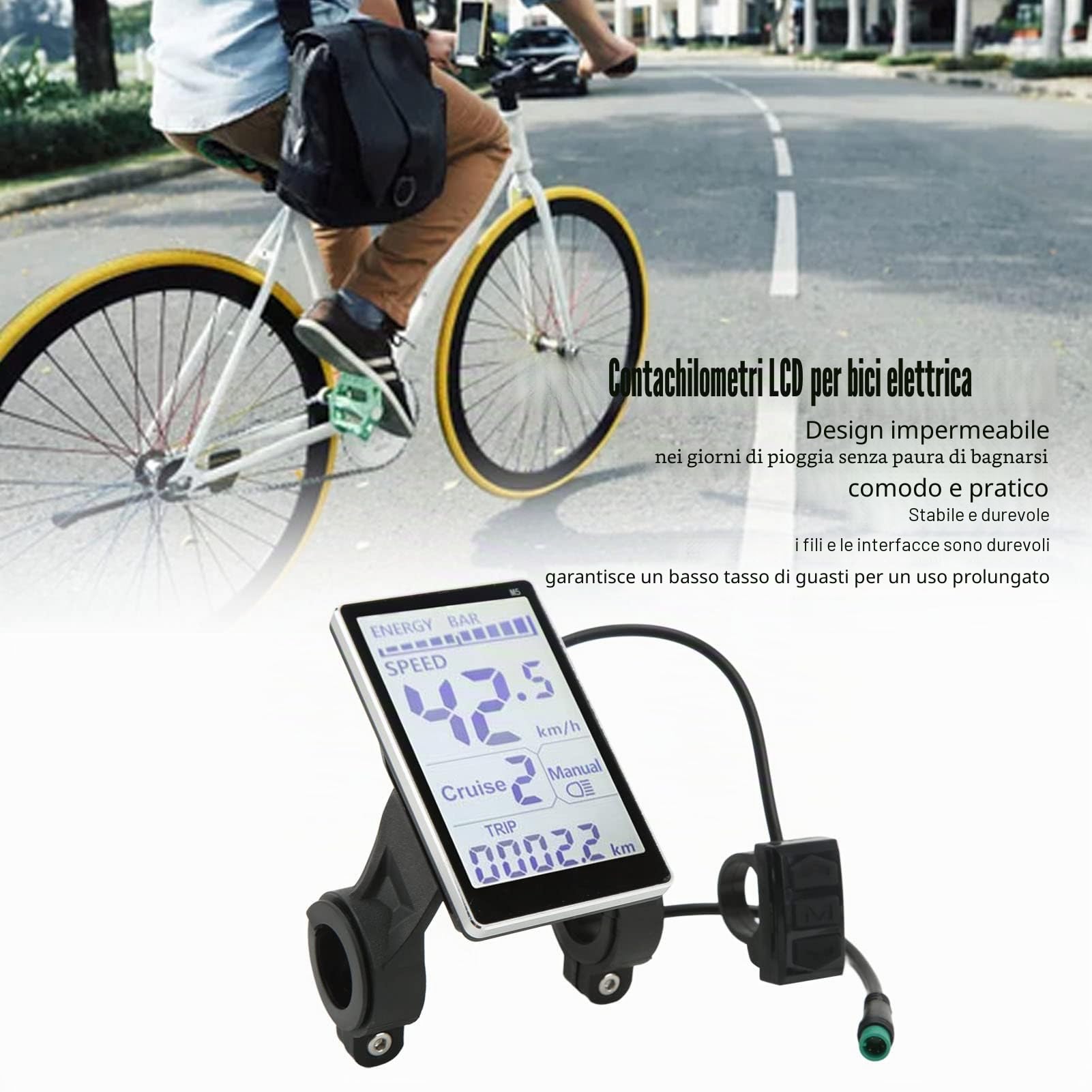 ciciglow Display LCD 5 Pin 24V 36V 48V 60V E Scooter M5 Schermo LCD per Misuratore di Pannello Impermeabile per Scooter Elettrici da 31,8 22,2 Mm