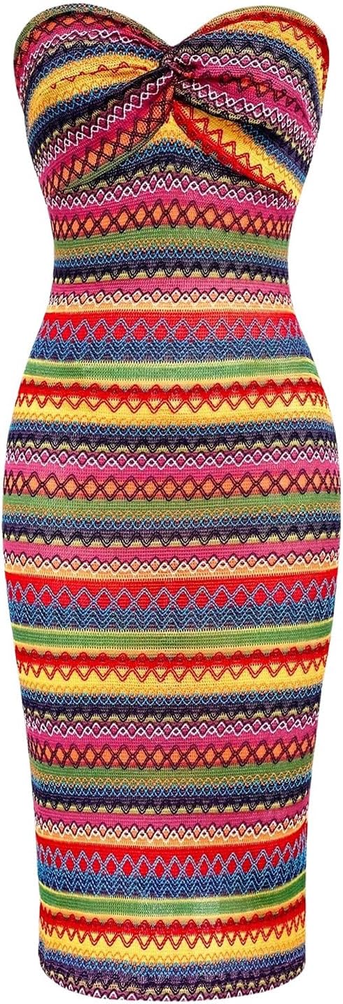 Floerns Women's Boho Tribal Sleeveless Strapless Tube Twist Front Bodycon Maxi Dresses Medium Multicolor