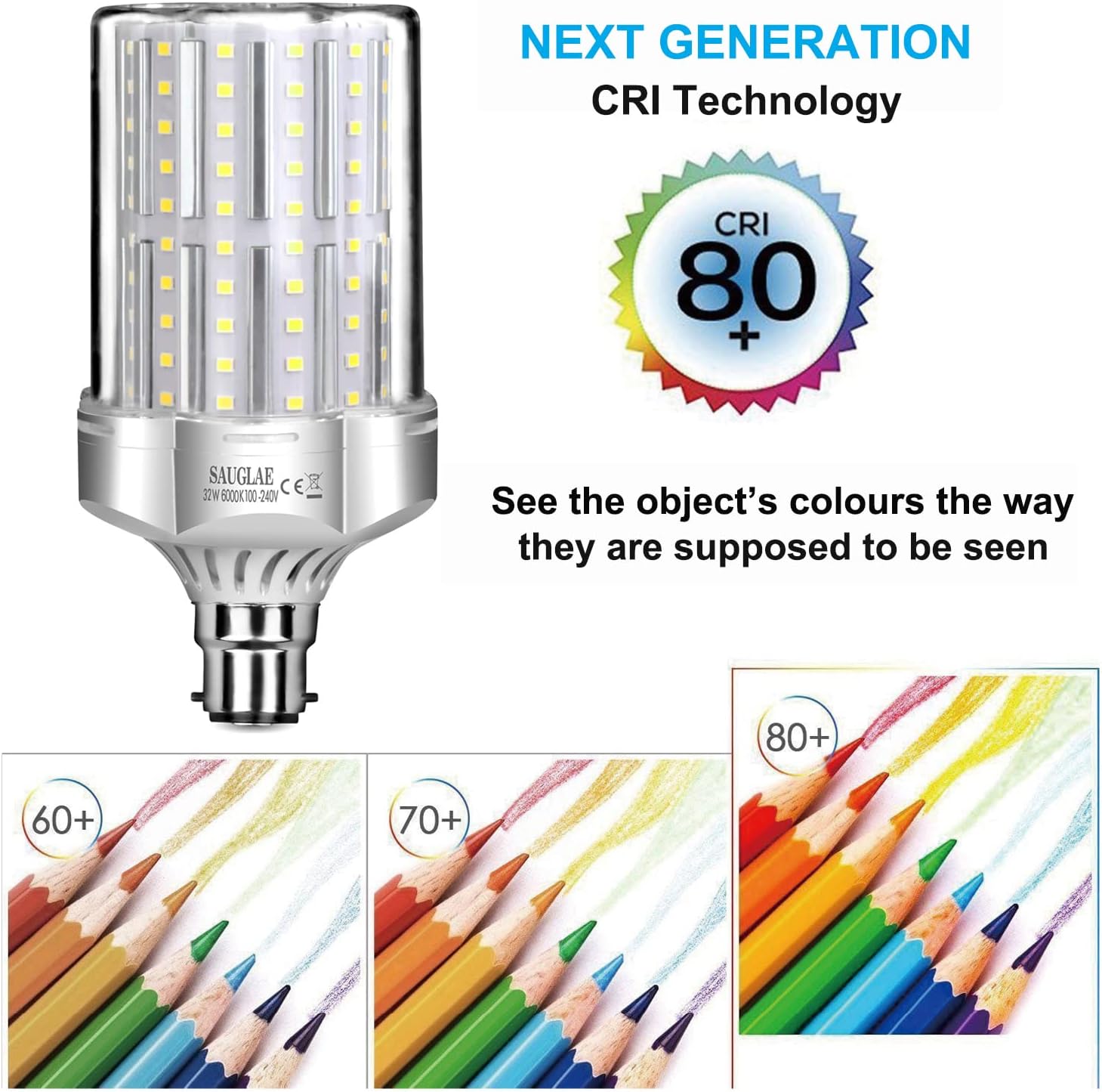 SAUGLAE 32W LED Light Bulbs, 260W Incandescent Bulbs Equivalent, B22d Bayonet Cap, 3600Lm, 6000K Daylight White, Pack of 2 - Image 5