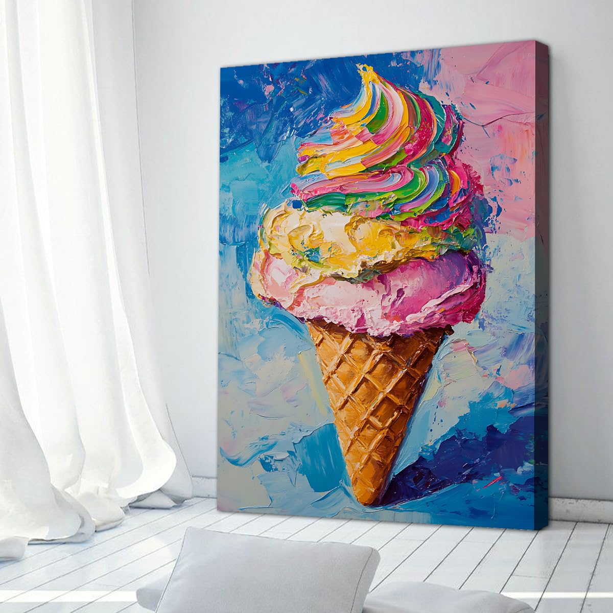 SHENGPOSTER kolorowe lody płótno sztuka ścienna obraz olejny styl plakaty i druki do kuchni lub dzieci pokój nastolatka fajny i zabawny wystrój ściany 80x112cm rama wewnętrzna