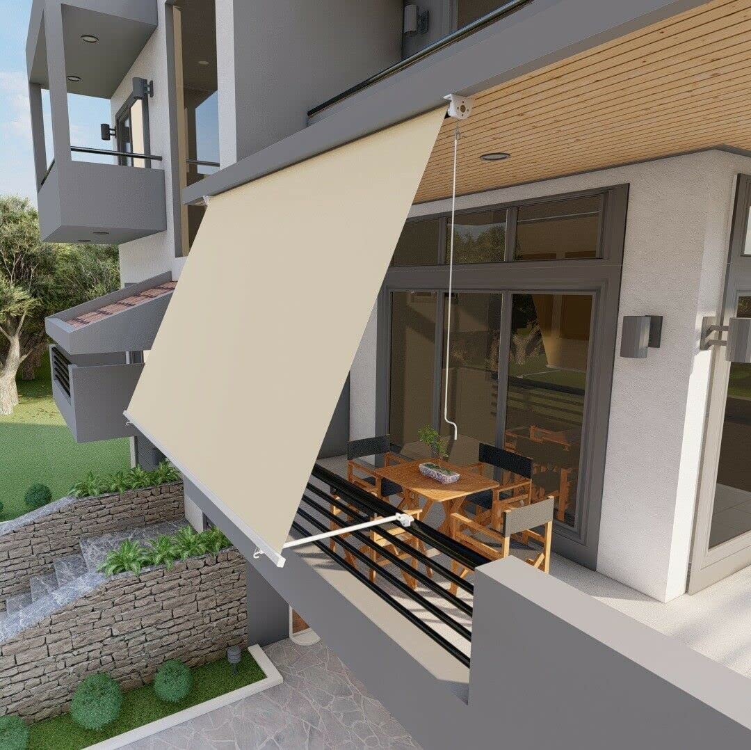 Tenda da sole a caduta 250x250 cm Beige, con braccetti e mantovana per balcone esterno, tessuto impermeabile 280gr/mq