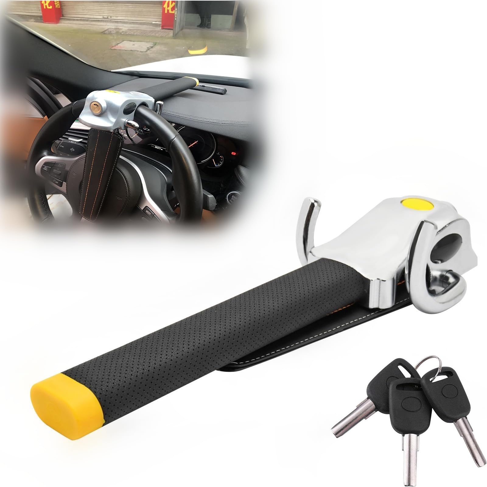 Canne Antivol Voiture Bloque Volant, pour Skoda Elroq Karoq Kodiaq Enyaq iV Kodiaq GT, Serrure Haute Sécurité, Robuste, Ajustement Universel, 3 Clés,B
