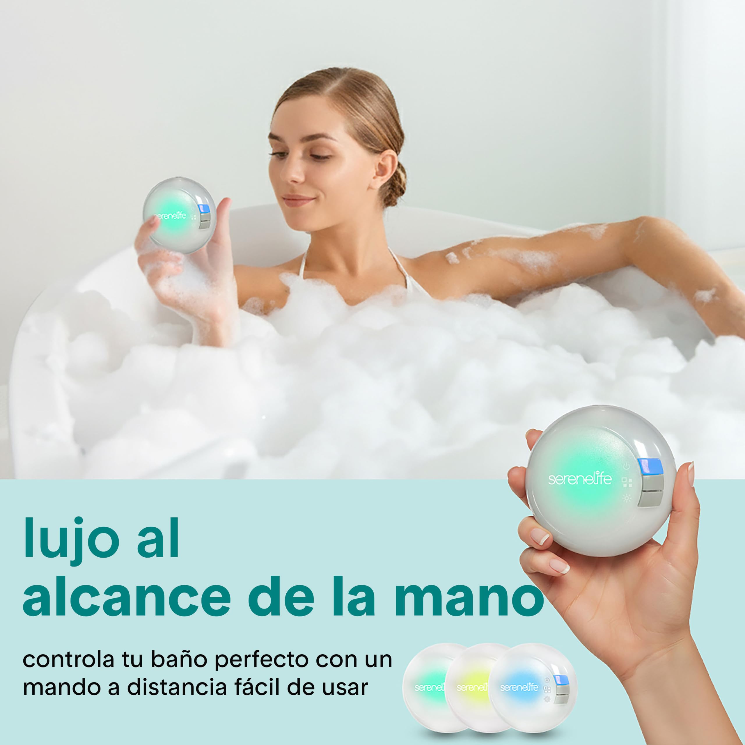 SereneLife Manta de Hidromasaje para Bañera con Burbujas, SPA Portatil con Luz LED Impermeable, Almohada, Intensidad Ajustable, Mando a Distancia, Relajante
