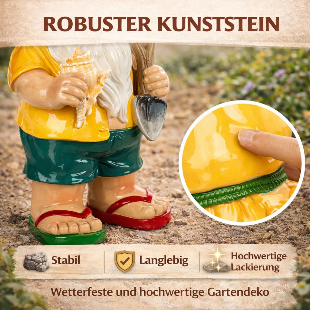 formano 3er Set Gartenzwerge lustige Gartendeko Figuren aus Kunststein handbemalt 26 cm Gartenfiguren mit glänzender Oberfläche für Garten Terrasse Balkon, dekorative Outdoor Zwerge