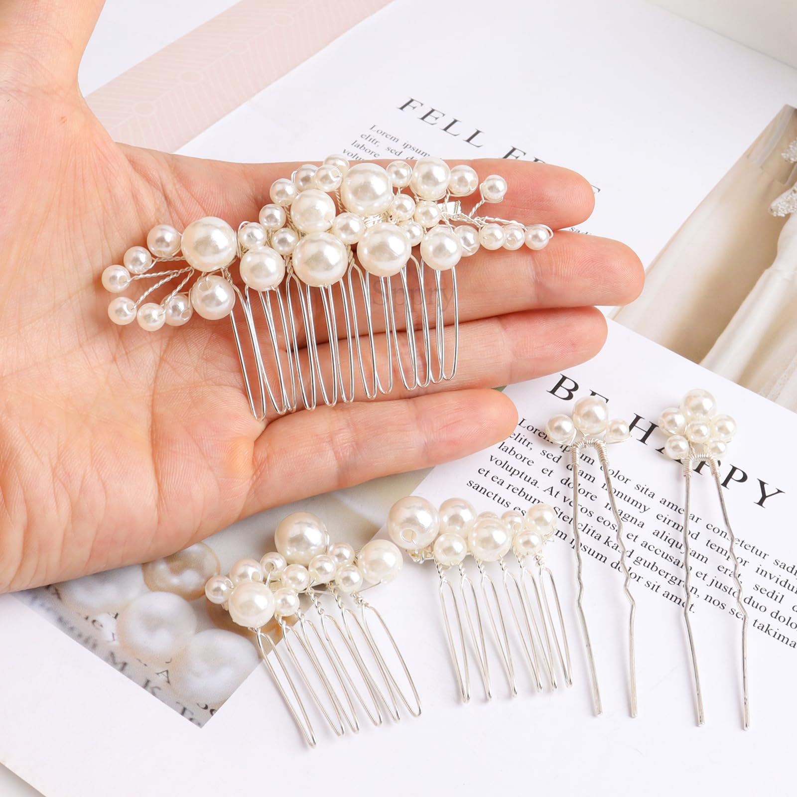 Amazon.com : Sppry Pearl Hair Combs and Hair Pins for Bridal  display picture 2