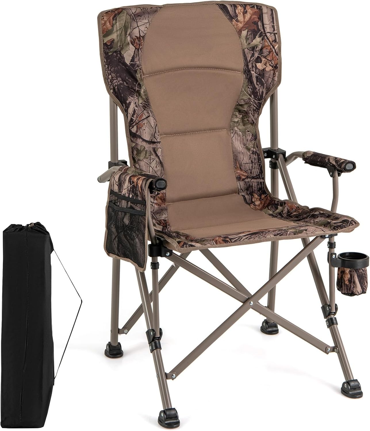 Goplus Hunting Chair, Lightweight Folding Hunting Blind Chair w/Padded Armrests, Cup Holder, Carrying Bag, High Back Portable Outdoor Ground Blind Seat for Hunting, Hiking, Fishing, Travel