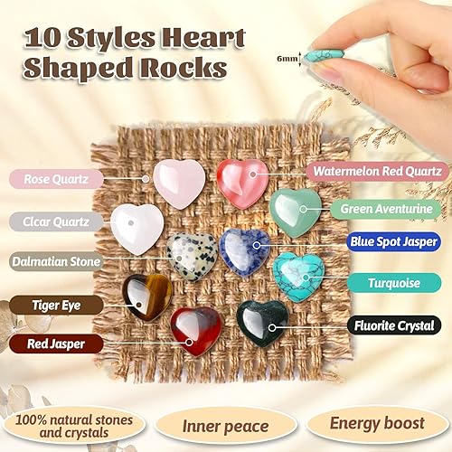 Miniatura 4 de 30 piezas de cristales de corazón y piedras curativas a granel, piedras preciosas naturales pulidas en forma de corazón de 0.8 pulgadas con tarjetas
