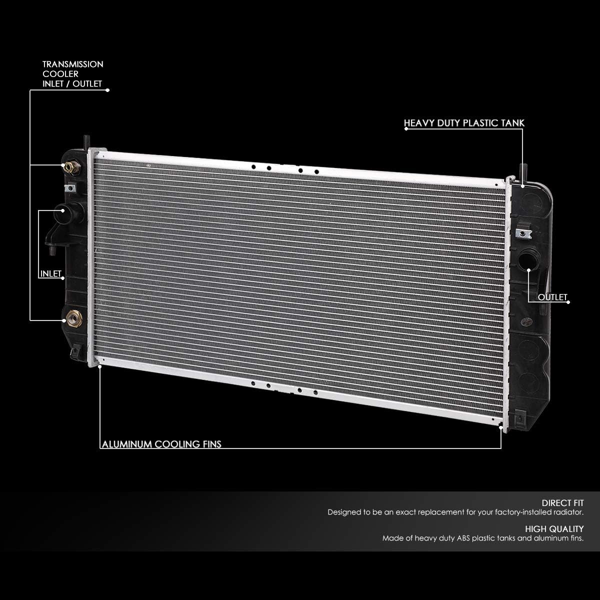 DNA Motoring OEM-RA-2491 2491 Aluminum Radiator Compatible with 01-05 Deville 4.6 AT,30-1/2" W X 15-5/16" H X 1" D,1-5/16" Inlet / 1-9/16" Outlet