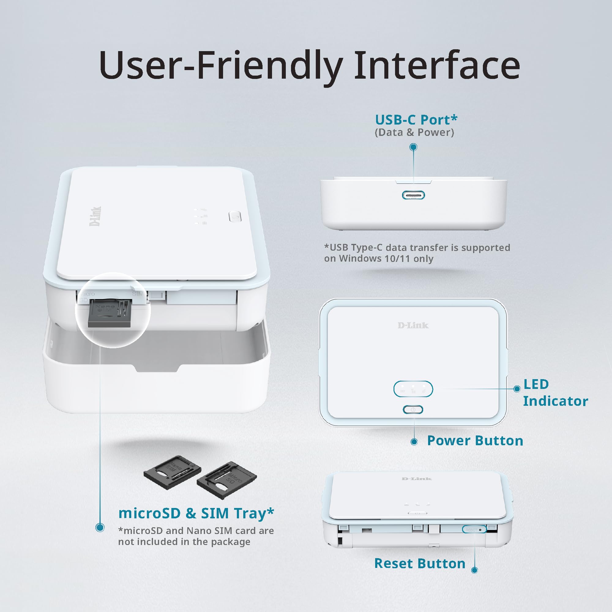D-Link 5G NR AX3000 Mobiler Wi-Fi 6 Router (DBR-330-G) – Bis zu 4,67 Gbit/s 5G, Dual-Band AX3000, 5260-mAh-Akku, 32 Geräte, MicroSD-Freigabe, USB-C, Tragbarer 5G-Hotspot