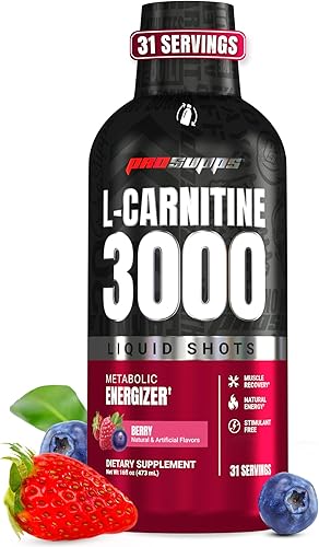 PROSUPPS L-Carnitine 3000 Disparos líquidos sin estimulantes para hombres y mujeres, bebida de entrenamiento para rendimiento y recuperación