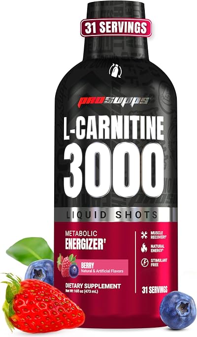 ProSupps L-Carnitine Liquid 3000, Stimulant-Free Liquid Shots for Men & Women - Clean Workout Drink for Energy, Performance & Muscle Recovery - No Sugar, No Carbs - 31 Servings, Berry