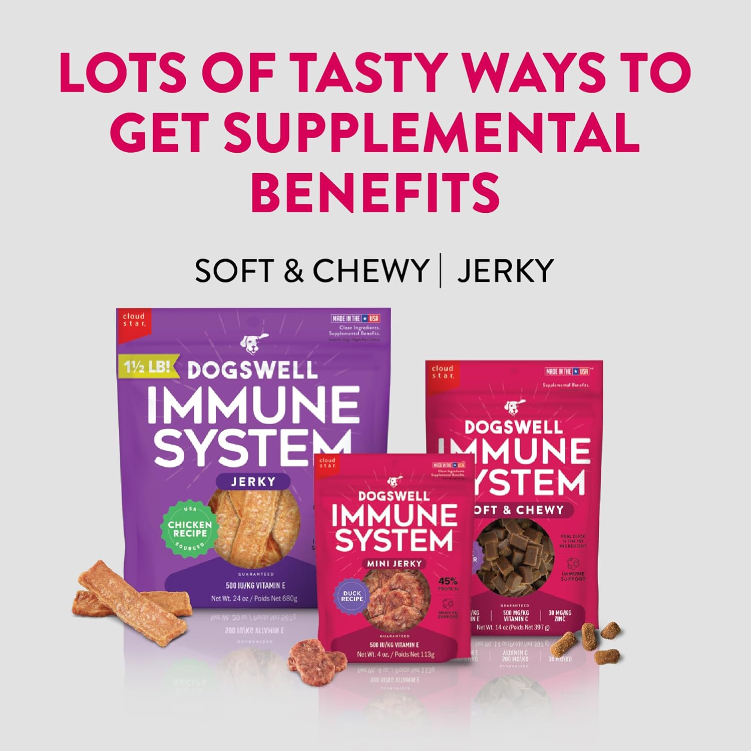Dogswell Immunity & Defense, Flaxseed Oil, Turmeric, Vitamin E & A, Healthy Aging, Chicken Jerky, 24 oz. Bag