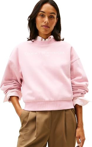 Tommy Hilfiger Sweatshirt Mujer Corp Logo Relaxed Fit, Rosa (Bonita Pink), L