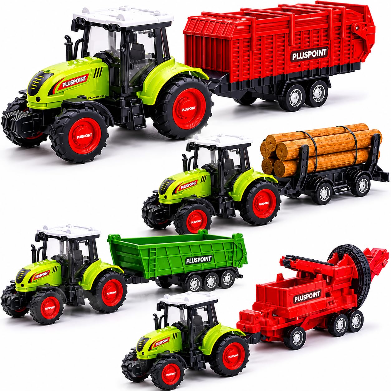 PLUSPOINT Farm Tractor Toys Inertia Vehicles Farm Tractor Truck with Trolley Pack of 4Pc Agriculture Toys Friction Power Toy Trucks for Kids Pretend Play 3-14 Years (Trolley 4pc)-image-2