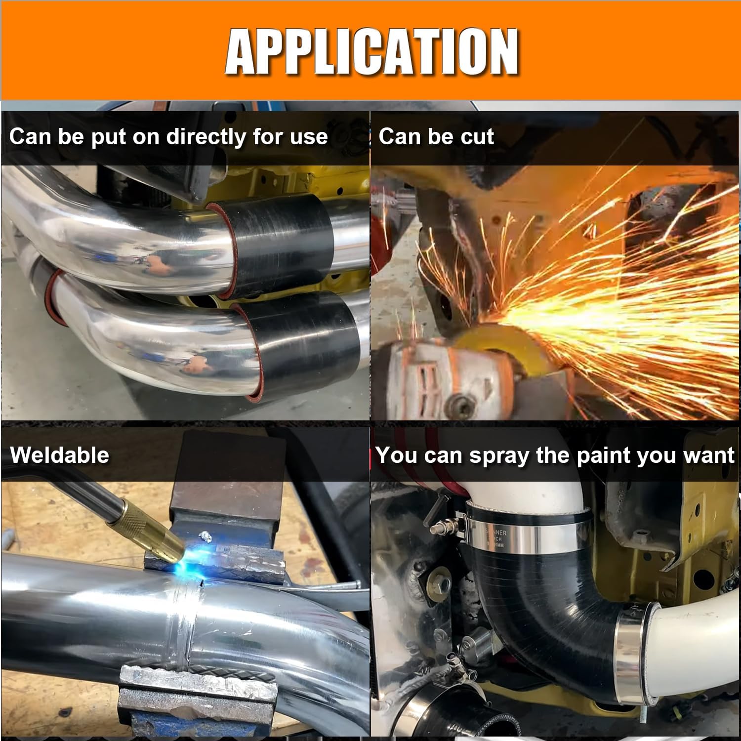 2.5" Universal Turbo Intercooler Piping Kit, 23.6" DIY Polished Aluminum Pipe Set, Black Silicone Couplers and Stainless Steel T-Bolt Clamps (8 Pcs)